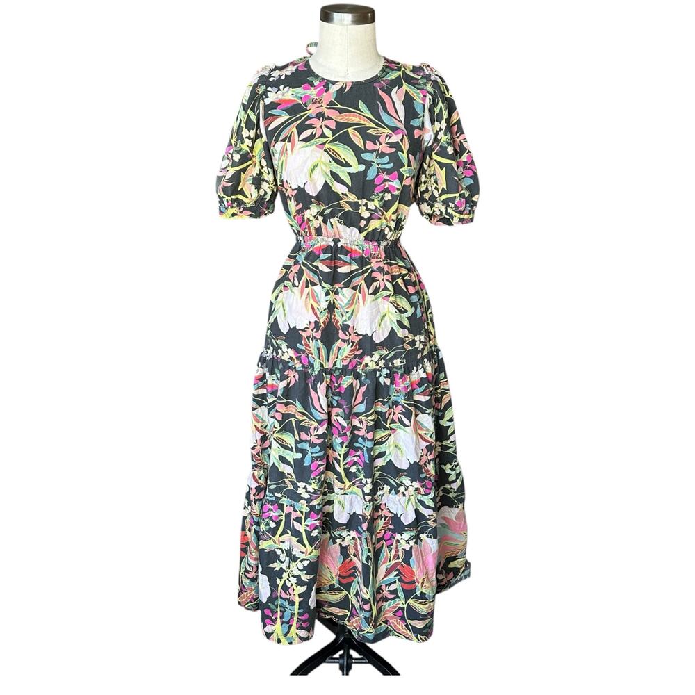 CONDITIONS‎ APPLY Gray Colorful Floral Tiered Maxi Dress Backless Women's Size S